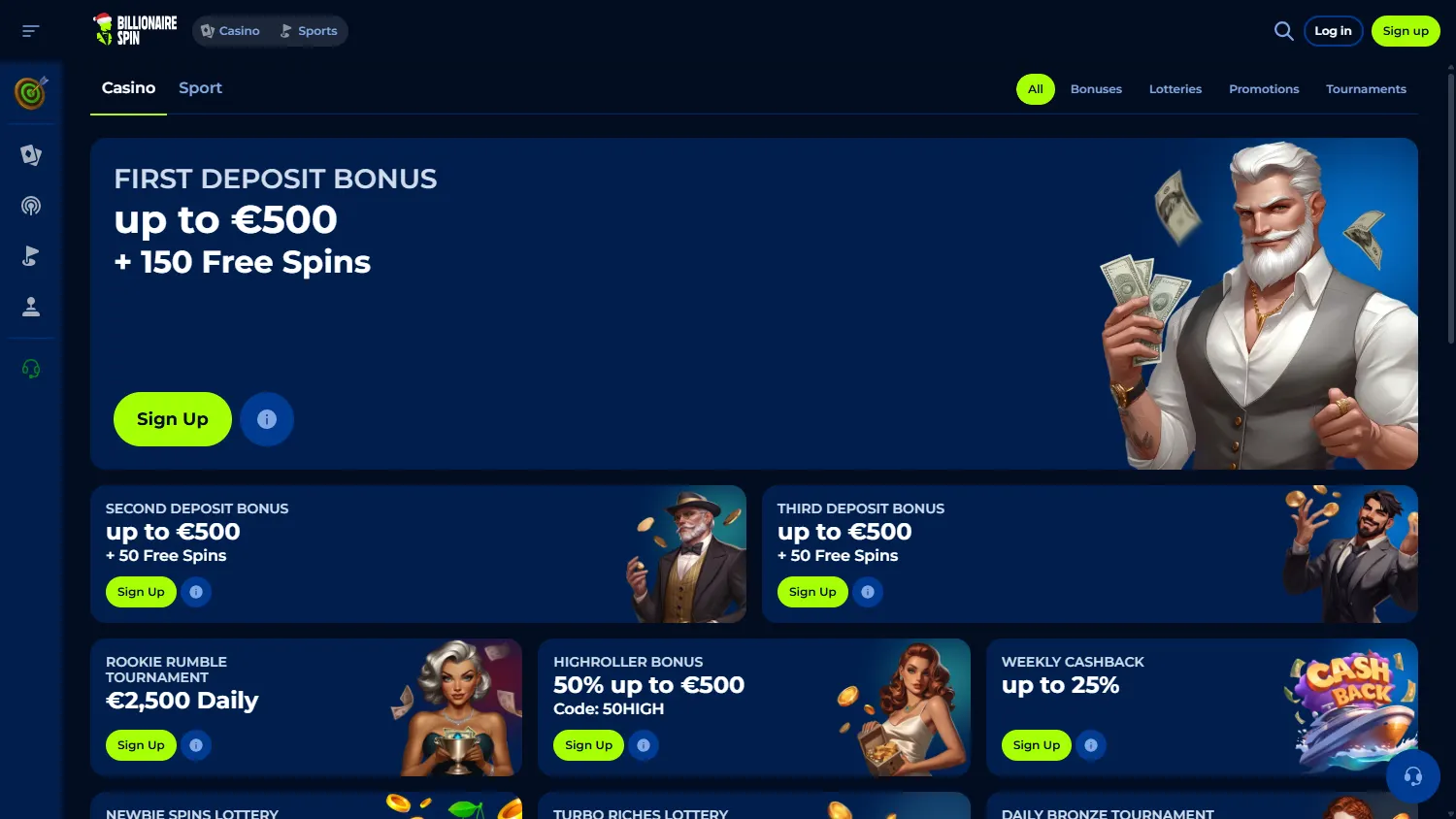 Billionairespin Casino promotions view on desktop